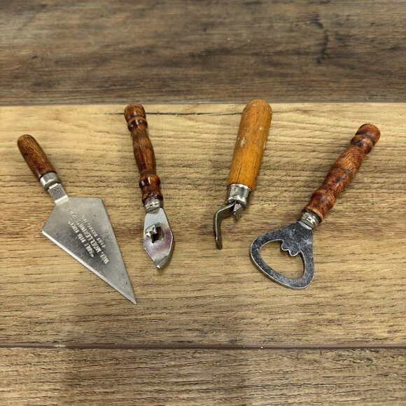 Vintage Can Piercer Bottle Opener Wood Handle Utensils Retro MCM Kitchen Tools - Picture 1 of 4